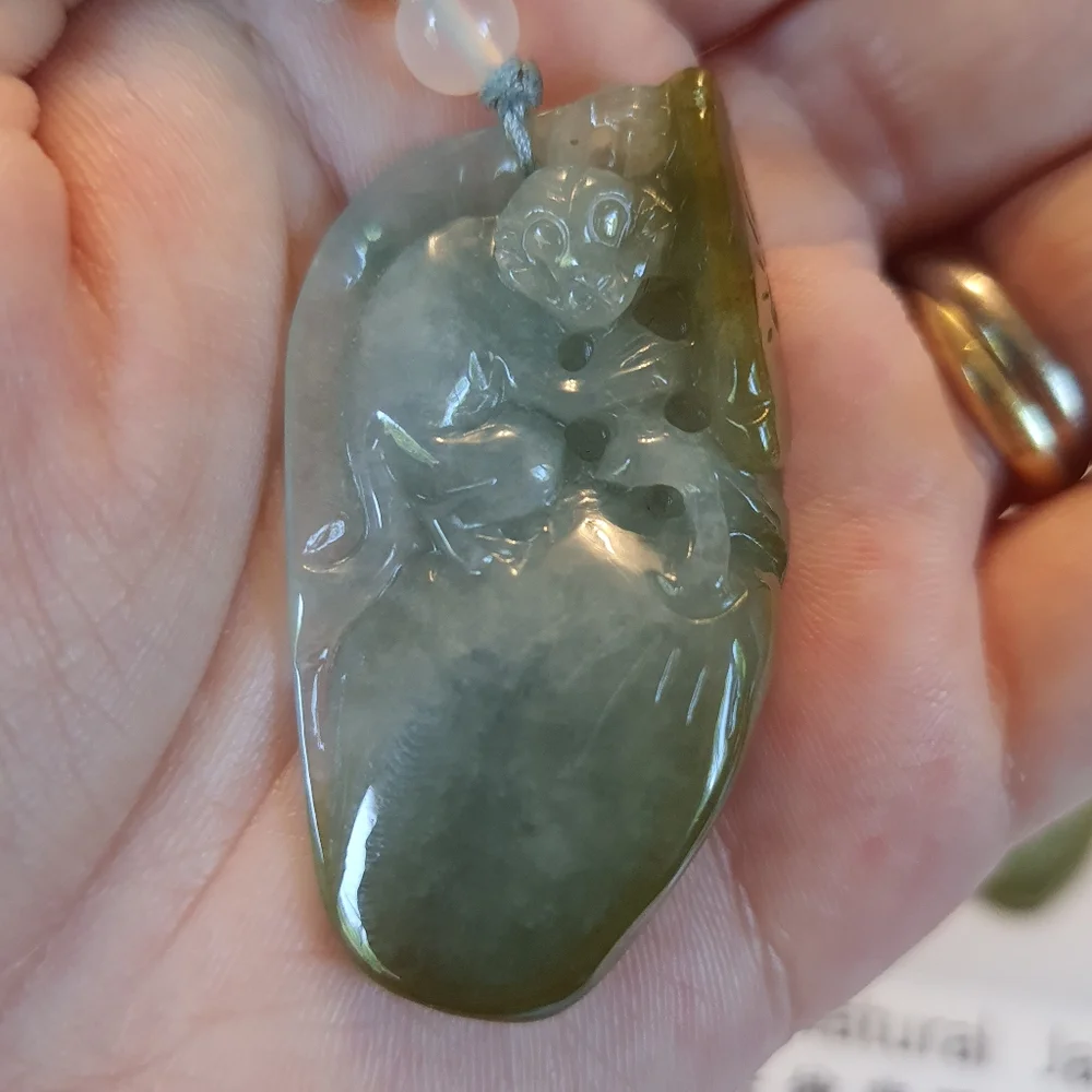 Natural Untreated Monkey Burmese Jadeite Jade Pendant Necklace - Picture 2 of 13